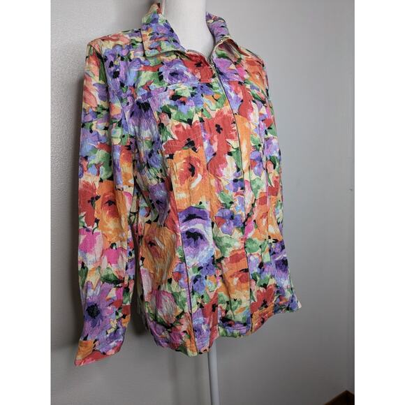 Drapers & Damons Floral Stretch Long Sleeve Collared Jacket Blazer, Womens Large - Picture 2 of 11